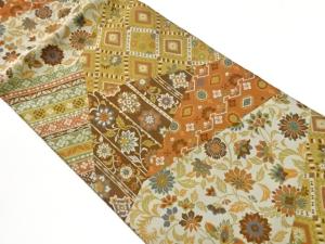 切り嵌め風花唐草に縞・菱模様織出し名古屋帯